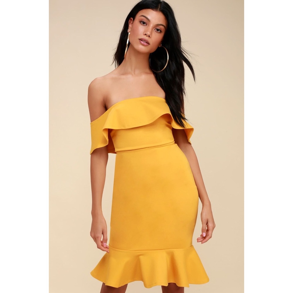 Confidence Boost Mustard Yellow Off-the-Shoulder